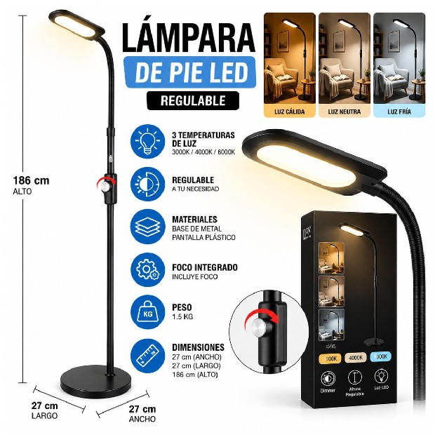 &ua LAMPARA DE PIE 1.80 MTS DIMMEABLE CON CONTROL HCP073